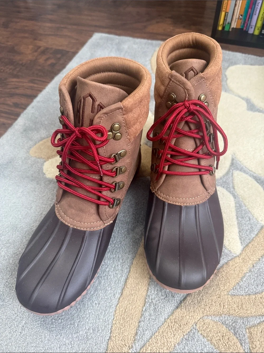 Women’s Brown Waterproof Duck Boots with Red Laces, Marleylilly